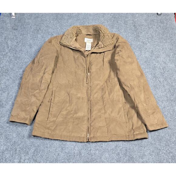 L.L. Bean Jackets & Blazers - LL Bean Coat Womens Medium Khaki Jacket Goose Down Full Zip Quilted